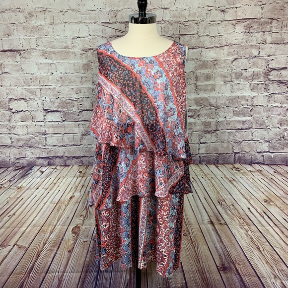 Relativity Red Paisley Layered Sheer Sleeveless Dress - Picture 1 of 15